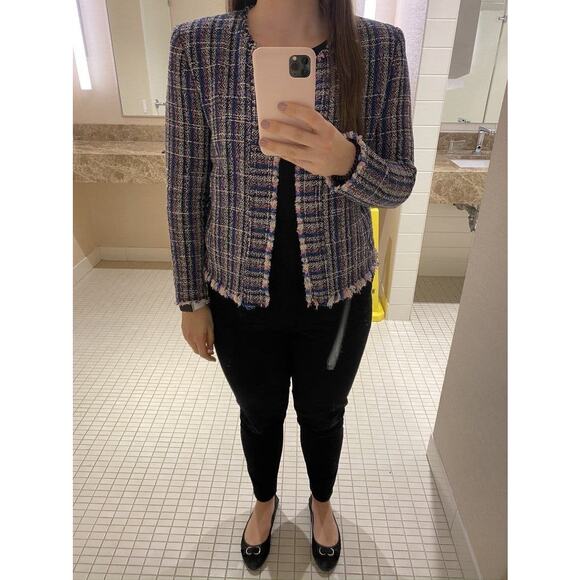 IRO Multicolored Printed Tweed Long Sleeve Frayed Hem Frannie Jacket size 36 - Picture 13 of 14